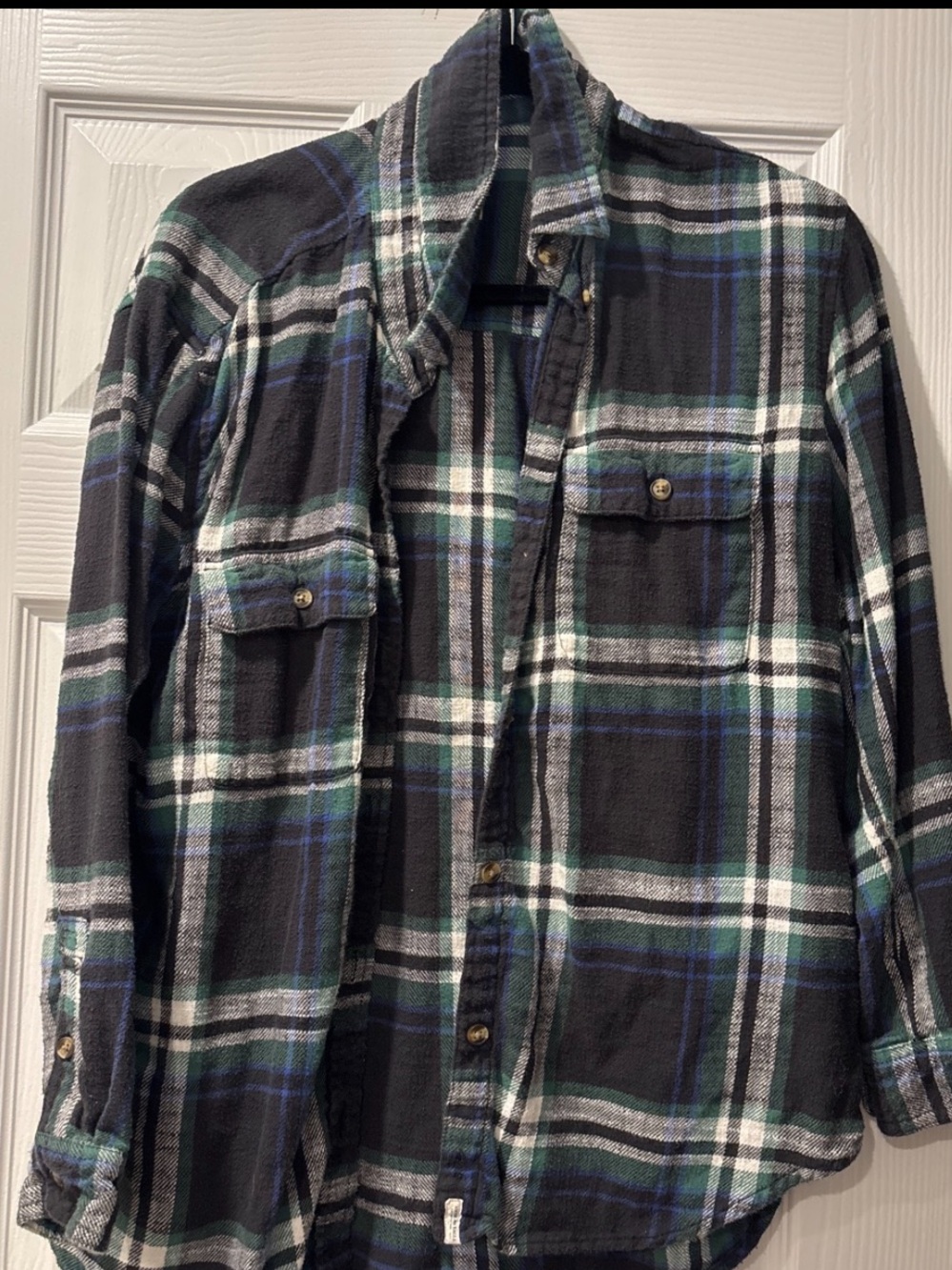 Black, Green & Blue Plaid Flannel Shirt